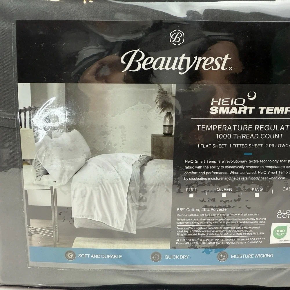 Beautyrest Cal King 4pc 1000 Thread Count HeiQ Smart Temp Cotton Blend Sheet Set - Picture 3 of 7